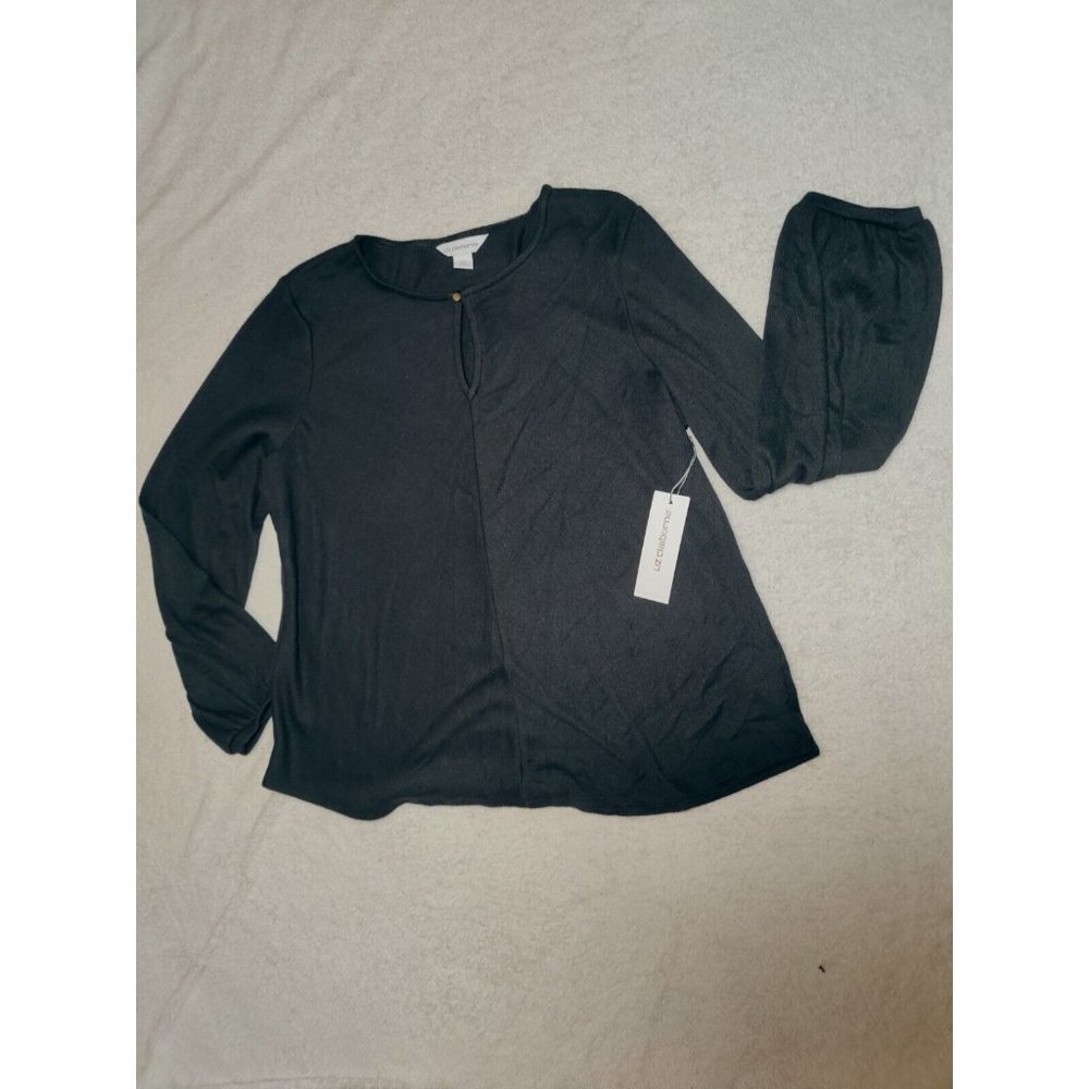 Liz Claiborne Black Keyhole Balloon Sleeve Lightweight Pullover Sweater XXL NWT